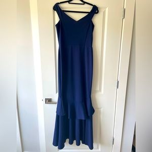 B&A by Betsy & Adam Formal Off-Shoulder Floor-Length Gown Navy Size 10